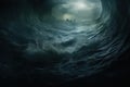 Monstrous Ocean Wave Engulfing Under Stormy Sky. Generative AI