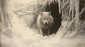 Colossal Wolf In The Snow Cave: A Hyperrealistic Wallpaper Inspired By John Larriva Royalty Free Stock Photo