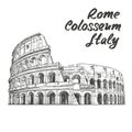 Colosseum, an ancient amphitheatre, an architectural historical landmark of Rome, Italy. hand drawn vector illustration Royalty Free Stock Photo