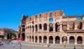 Colosseum ancient theater known as Flavian Amphitheatre aside Palatine Hill and Roman Forum Romanum in Rome in Italy Royalty Free Stock Photo