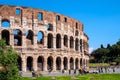 Colosseum ancient theater known as Flavian Amphitheatre aside Palatine Hill and Roman Forum Romanum in Rome in Italy Royalty Free Stock Photo