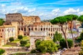 The Colosseum and Arch of Constantine in Rome, Italy during summer sunny day. The world famous colosseum landmark in Rome Royalty Free Stock Photo