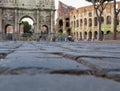 The Colosseum and the Arch of Constantine in Rome, Italy Royalty Free Stock Photo