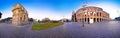 Colosseum and Arch of Constantine square panoramic dawn view in Rome Royalty Free Stock Photo