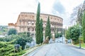 Colosseum with clear blue sky, Rome, Italy. Rome landmark and antique architecture. Rome Colosseum is one of the best known