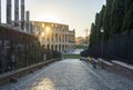 Colosseum (Coliseum) building and columns of Roman Forum, Rome, Italy Royalty Free Stock Photo