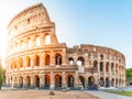 Colosseum, or Coliseum. Morning sunrise at huge Roman amphitheatre, Rome, Italy. Royalty Free Stock Photo