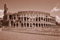 Colosseum or Coliseum in Rome, Italy. Ancient Roman Scenic view of Colosseum ruins in summer