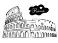 Colosseum digital hand drawn sketch. With Rome sign. Good for postcards. Vector isolated