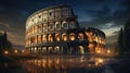 Colosseum in the evening ultra realistic illustration - Generative AI.