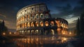Colosseum in the evening ultra realistic illustration - Generative AI. Royalty Free Stock Photo