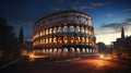 Colosseum in the evening ultra realistic illustration - Generative AI. Royalty Free Stock Photo