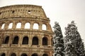 Colosseum and Fori imperiali, snow in Rome