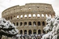 Colosseum and Fori imperiali, snow in Rome