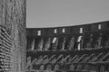 Colosseum on inside blur defocused shot with culture and roman history blood battles. Tourism in italy. Copy space.