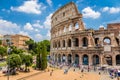 Colosseum with clear blue sky at midday, Rome.