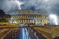 Colosseum in the night. Raining and lightning