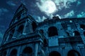 Colosseum at night, Rome, Italy. Mystery creepy view of Ancient Coliseum in full moon Royalty Free Stock Photo