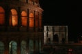Colosseum outside in details at night, Rome, Italy
