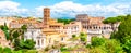 Colosseum and Roman Forum, Latin: Forum Romanum, most important cenre in ancient Rome, Italy. Aerial view from Palatine Royalty Free Stock Photo