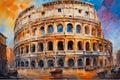 Painting illustration of the Colosseum in Rome, Italy.