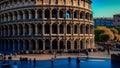 Colosseum, Rome, Italy. The square in front of the Colosseum in the warm colours of sunset Royalty Free Stock Photo