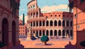 Colosseum in Rome, Italy. Vector illustration in cartoon style