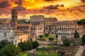 The Colosseum seen from the Palatine hill at sunset in Rome, Italy Royalty Free Stock Photo