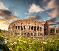 Colosseum with spring flowers in Rome, Italy
