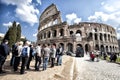 The Colosseum. A tourists group. Crowd of people. HDR