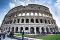 The Colosseum. Walking tour. Crowd of tourists people. HDR