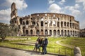 The Colosseum. Walking tour. Family doing a Selfie.