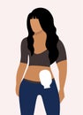 Colostomy bag. Young woman wearing colostomy bag. Vector isolated illustration