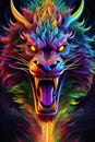 A colotful chinese dragon, created by quantum interference patterns, neon ambience, beautiful wavelengths, mythical animal Royalty Free Stock Photo