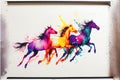 Colouful Galloping running horses watercolor Royalty Free Stock Photo