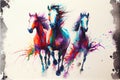 Colouful Galloping running horses watercolor horse Royalty Free Stock Photo