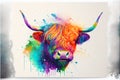 Colouful Highland cow watercolor Royalty Free Stock Photo