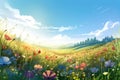 Colouful wild flowers blossoming in summer meadow under sunny blue sky Royalty Free Stock Photo