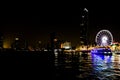 Nightime sights along the Chao Phraya river in Bangkok