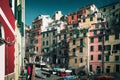 Colour archicture of Riomaggiore town in Cinque Terre National park, Italy