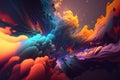 Colour explosion in a dark space. Spatial sequence Synesthesia concept