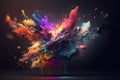 Colour explosion in a dark space. Spatial sequence Synesthesia concept