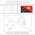 Colour it Kids colouring Page country starting from English Letter `P` Papua New Guinea How to Color Flag Royalty Free Stock Photo