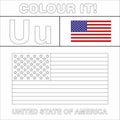 Colour it Kids colouring Page country starting from English Letter `U` United State of America How to Color Flag