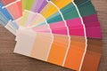 Colour Palette In Fan On Wooden Table Close Up Top