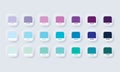 Colour palette. Vector. Catalog samples blue and purple in RGB HEX. Color Catalog. Neumorphic UI UX white user interface web