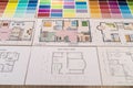 Colour palettes with different house projects closeup