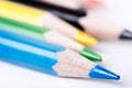 Colour pencil isolated on a white background. Lines of pencils. Education concept. Lots of assorted color pencils. Color palette.