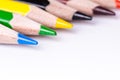 Colour pencil isolated on a white background. Lines of pencils. Education concept. Lots of assorted color pencils. Color palette.