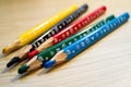 Colour pencils. Applications. Children`s handwork. Kindergarten. Stationery. Royalty Free Stock Photo